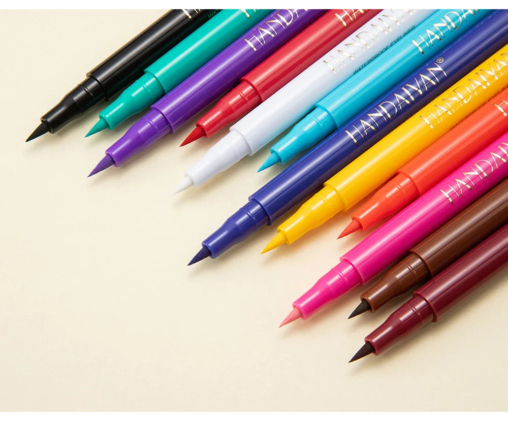 HANDAIYAN 12-Piece Set Matte Colored Eyeliner Pens - Quick-Drying, Non-Smudging Liquid Eyeliner Pens
