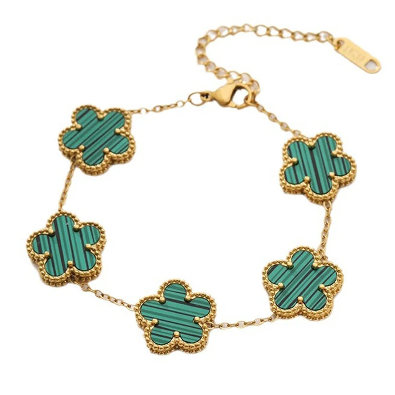 Trendy Lucky Clover Flower Stainless Steel Bracelets For Women Girl Romantic Plant Metal Jewelry Party Birthday Daily Bangles