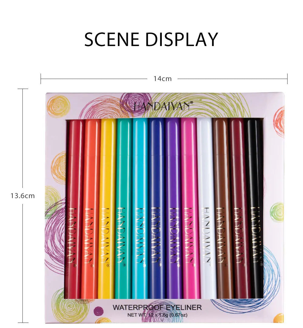 HANDAIYAN 12-Piece Set Matte Colored Eyeliner Pens - Quick-Drying, Non-Smudging Liquid Eyeliner Pens
