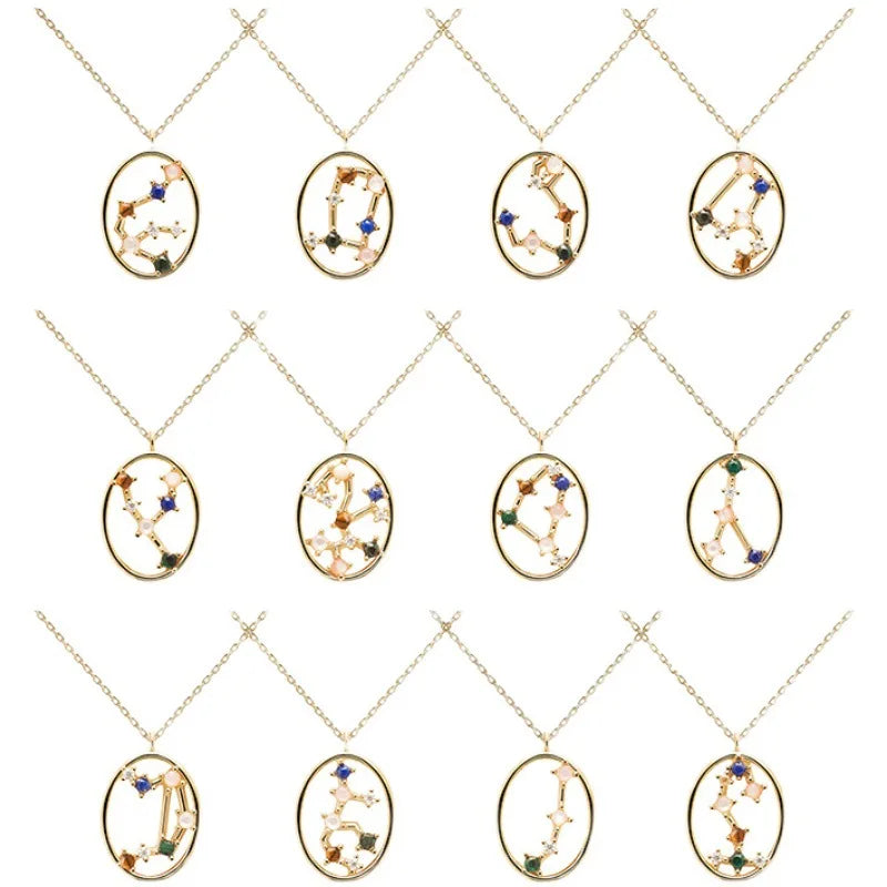 Popular 925 Sterling Silver Twelve Constellation Necklace Charm