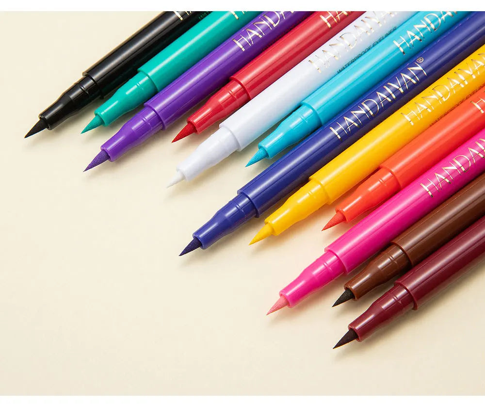 HANDAIYAN 12-Piece Set Matte Colored Eyeliner Pens - Quick-Drying, Non-Smudging Liquid Eyeliner Pens