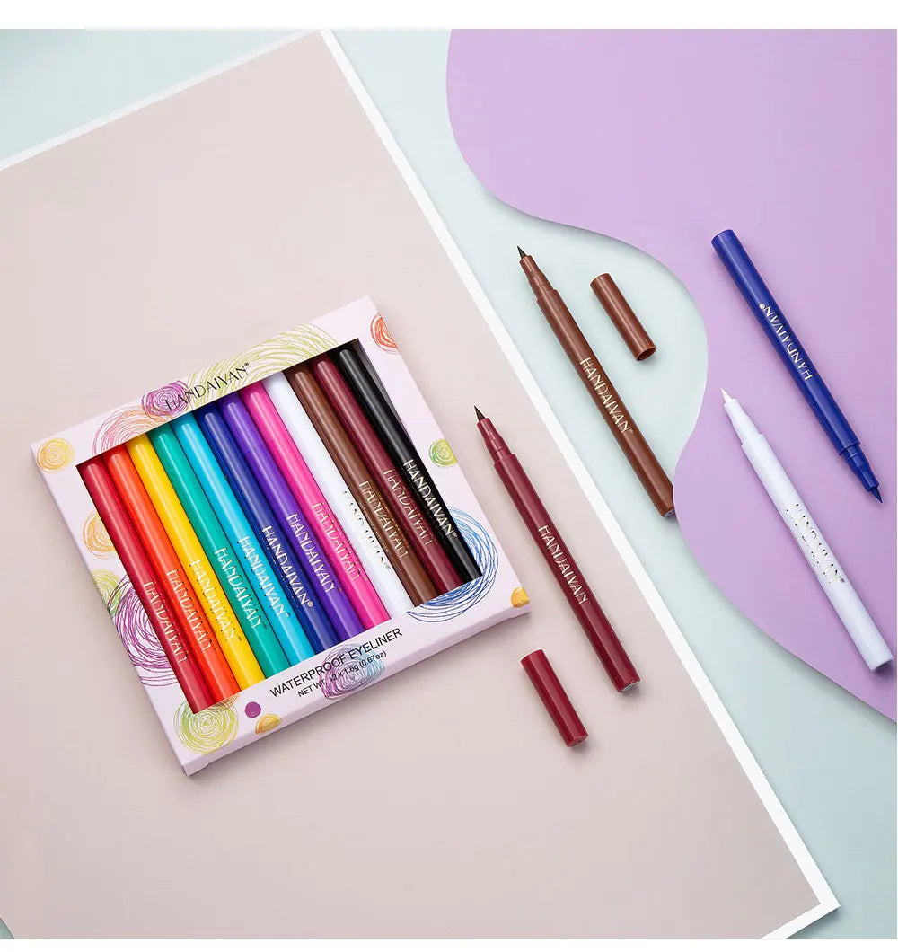 HANDAIYAN 12-Piece Set Matte Colored Eyeliner Pens - Quick-Drying, Non-Smudging Liquid Eyeliner Pens