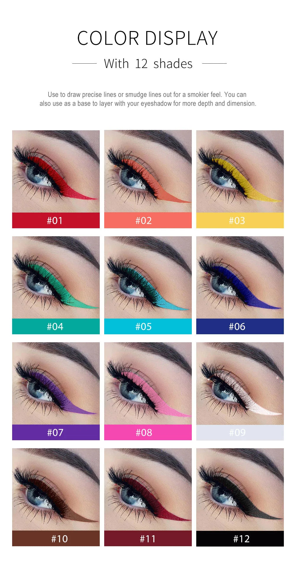 HANDAIYAN 12-Piece Set Matte Colored Eyeliner Pens - Quick-Drying, Non-Smudging Liquid Eyeliner Pens