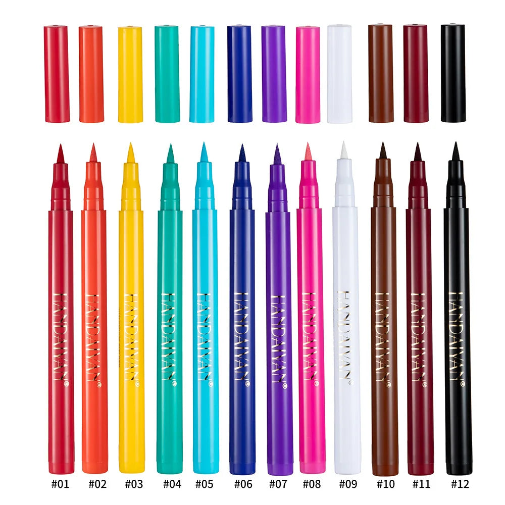HANDAIYAN 12-Piece Set Matte Colored Eyeliner Pens - Quick-Drying, Non-Smudging Liquid Eyeliner Pens