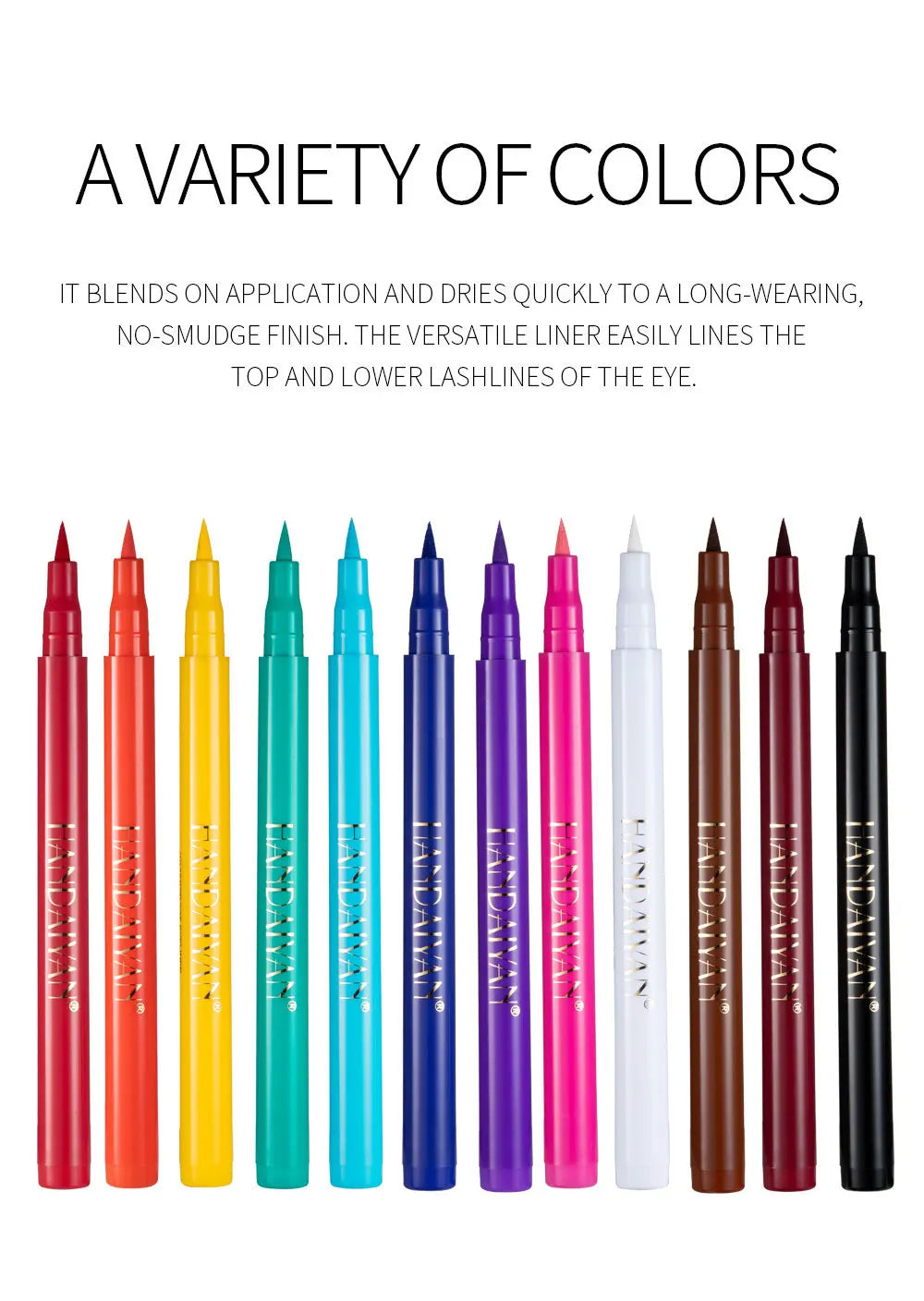 HANDAIYAN 12-Piece Set Matte Colored Eyeliner Pens - Quick-Drying, Non-Smudging Liquid Eyeliner Pens