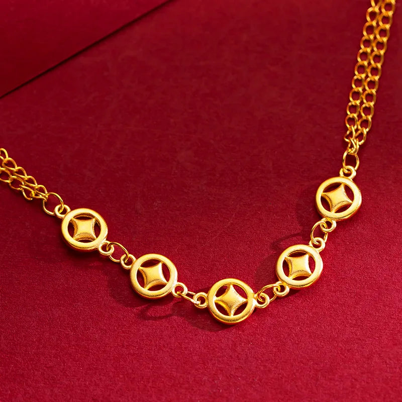 9999 Real Gold 24K Wedding Fine Same Vintage Small Copper Coin Women's Bracelet Fashion Money Bracelet Jewelry