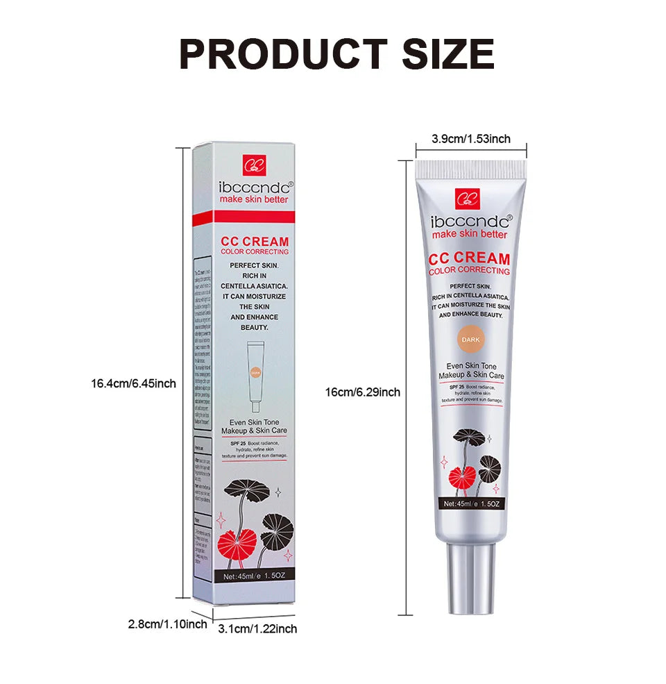 45ml Color Correcting CC Cream Facial Centella Asiatica Repair BB Cream Natural Concealer Whitening Liquid Foundation Cosmetics