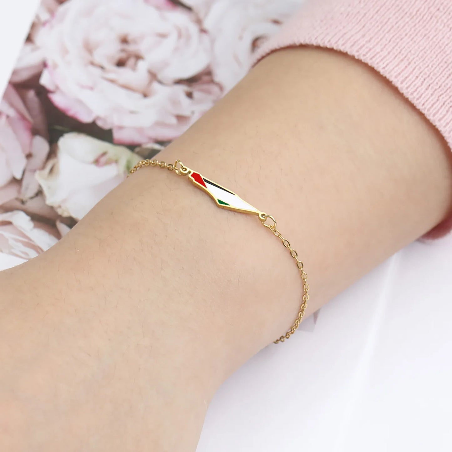 Enamel Palestine Map Charm Bracelets for Women Men Stainless Steel Gold Color Hand Bracelet Country Geography Jewelry Wholesale