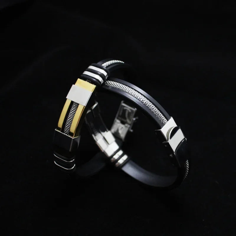 4 Color Stainless Steel Silicone Bracelet