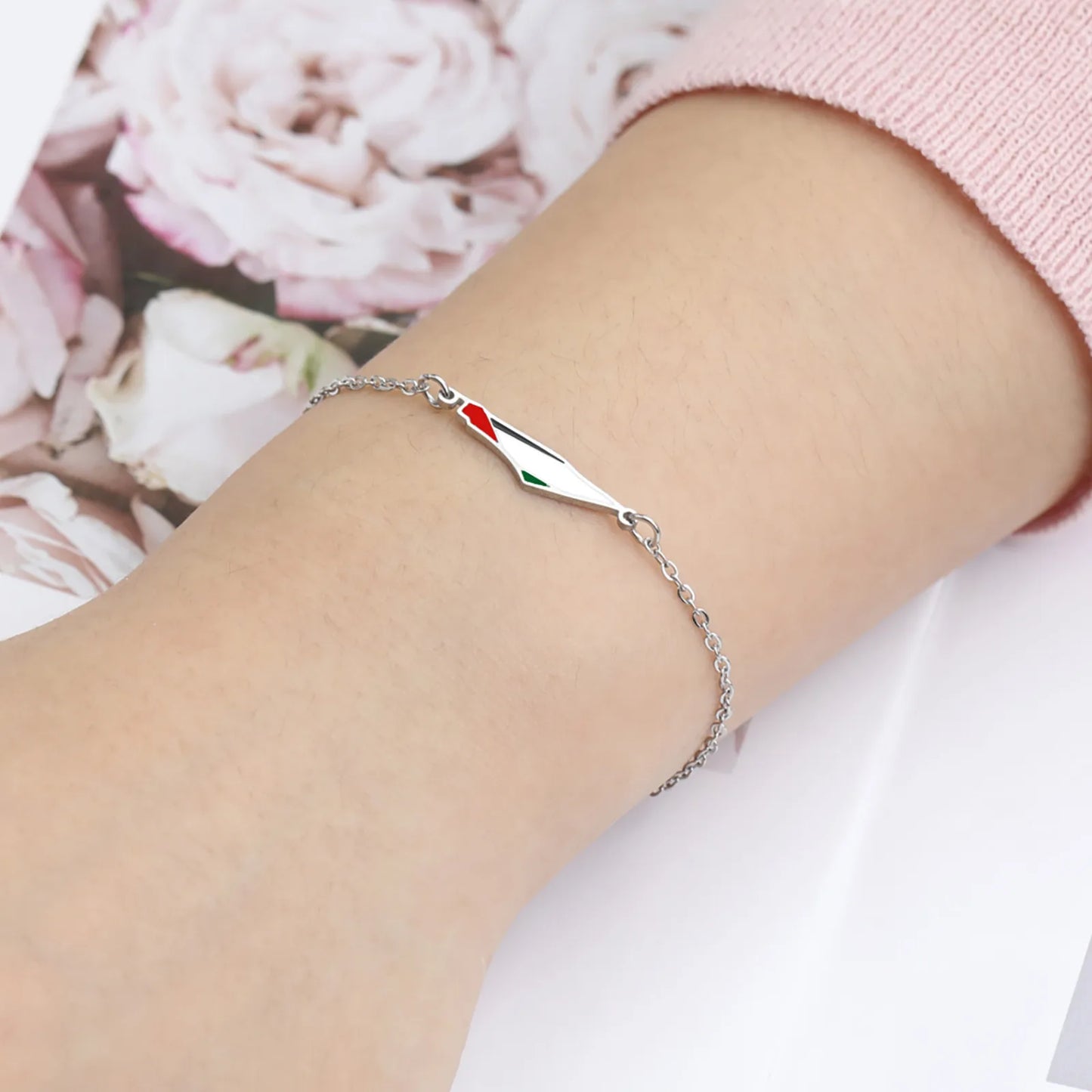 Enamel Palestine Map Charm Bracelets for Women Men Stainless Steel Gold Color Hand Bracelet Country Geography Jewelry Wholesale