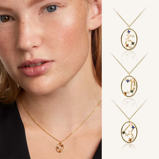 Popular 925 Sterling Silver Twelve Constellation Necklace Charm