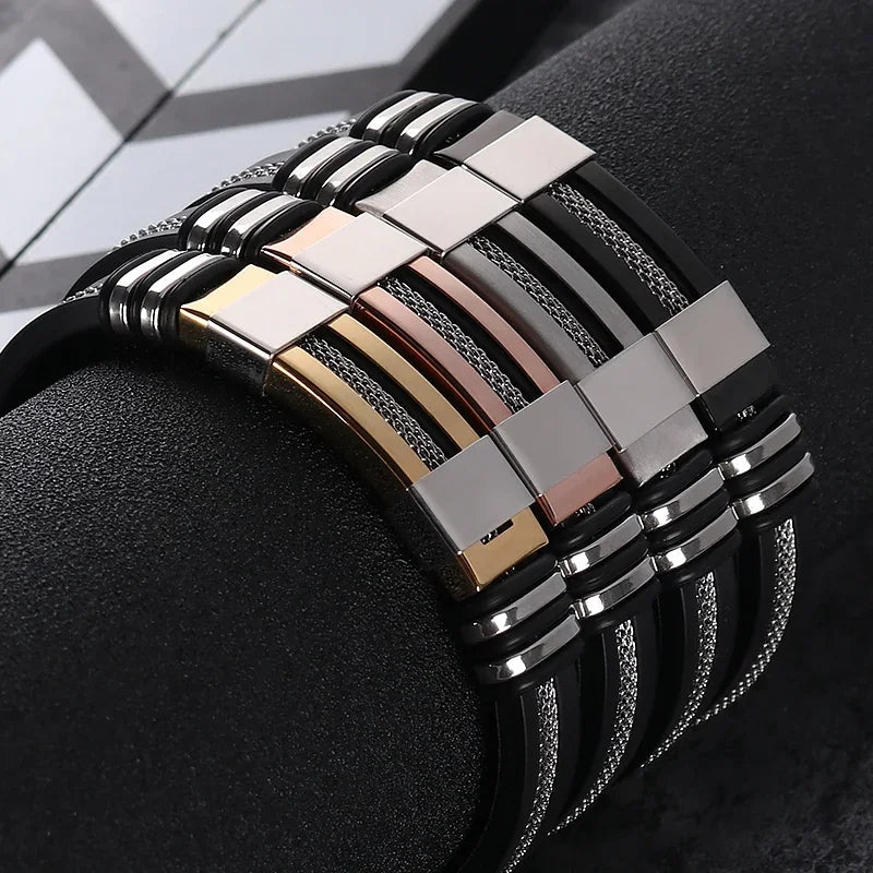 4 Color Stainless Steel Silicone Bracelet