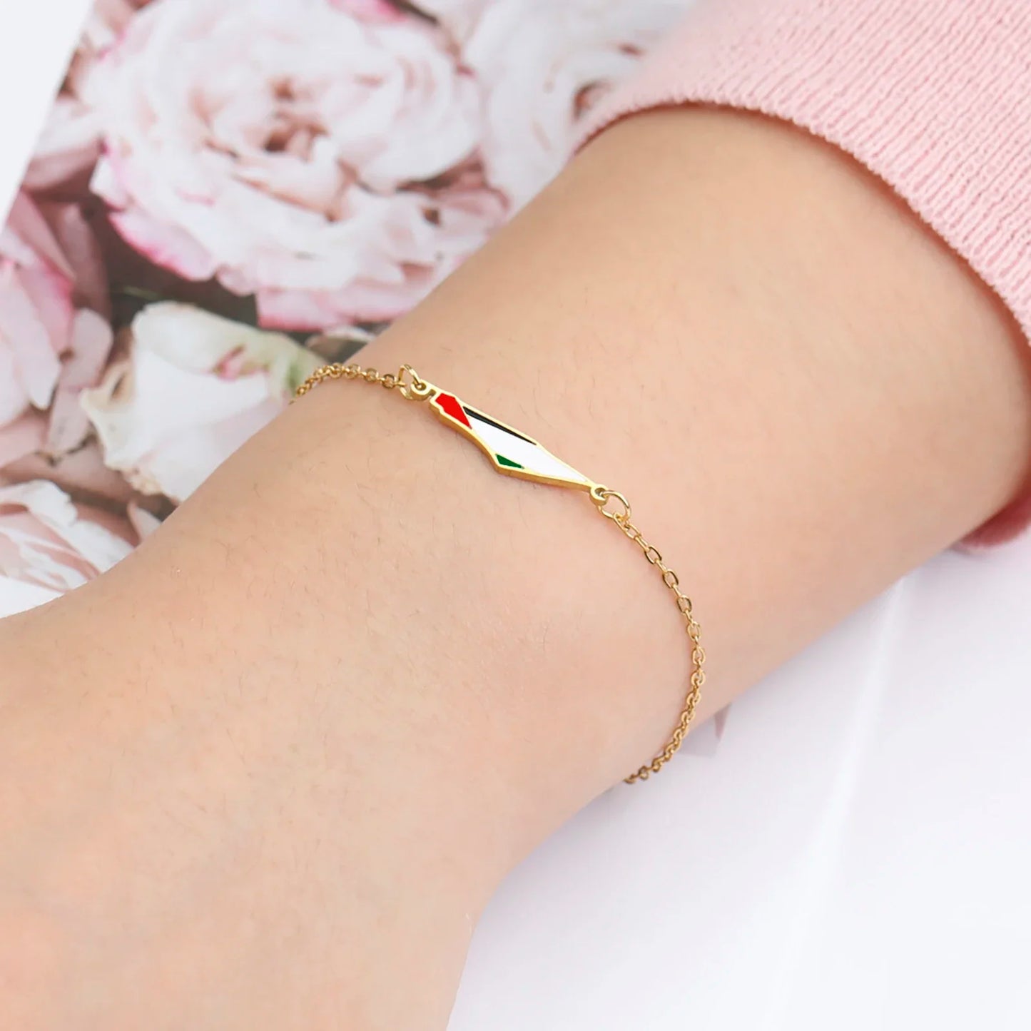 Enamel Palestine Map Charm Bracelets for Women Men Stainless Steel Gold Color Hand Bracelet Country Geography Jewelry Wholesale