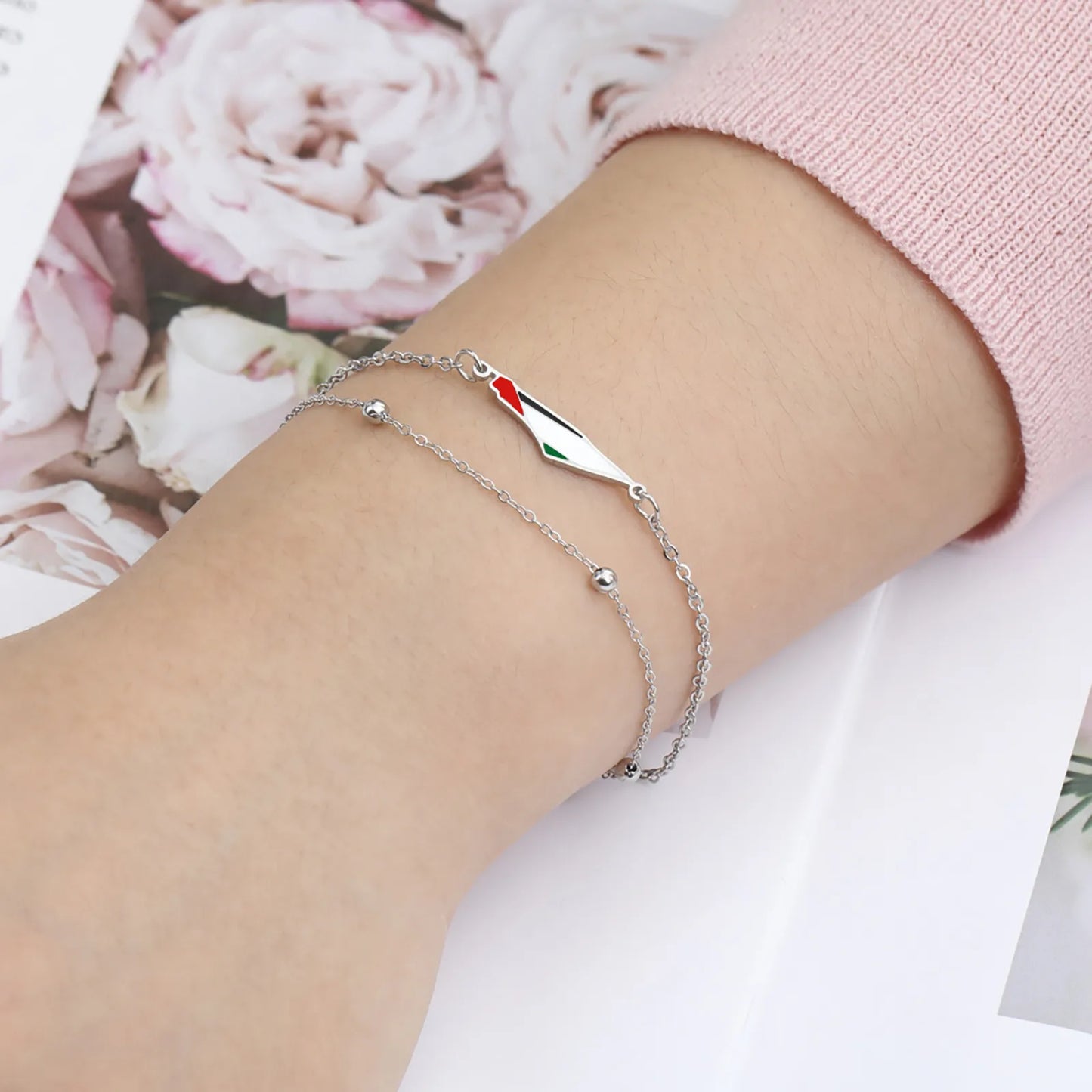 Enamel Palestine Map Charm Bracelets for Women Men Stainless Steel Gold Color Hand Bracelet Country Geography Jewelry Wholesale