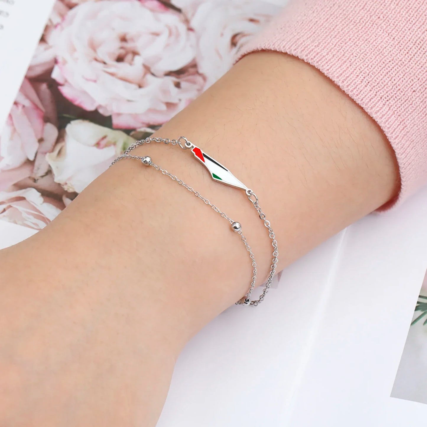 Enamel Palestine Map Charm Bracelets for Women Men Stainless Steel Gold Color Hand Bracelet Country Geography Jewelry Wholesale