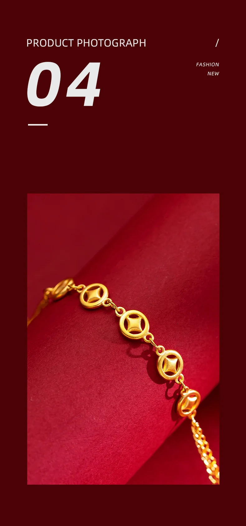 9999 Real Gold 24K Wedding Fine Same Vintage Small Copper Coin Women's Bracelet Fashion Money Bracelet Jewelry