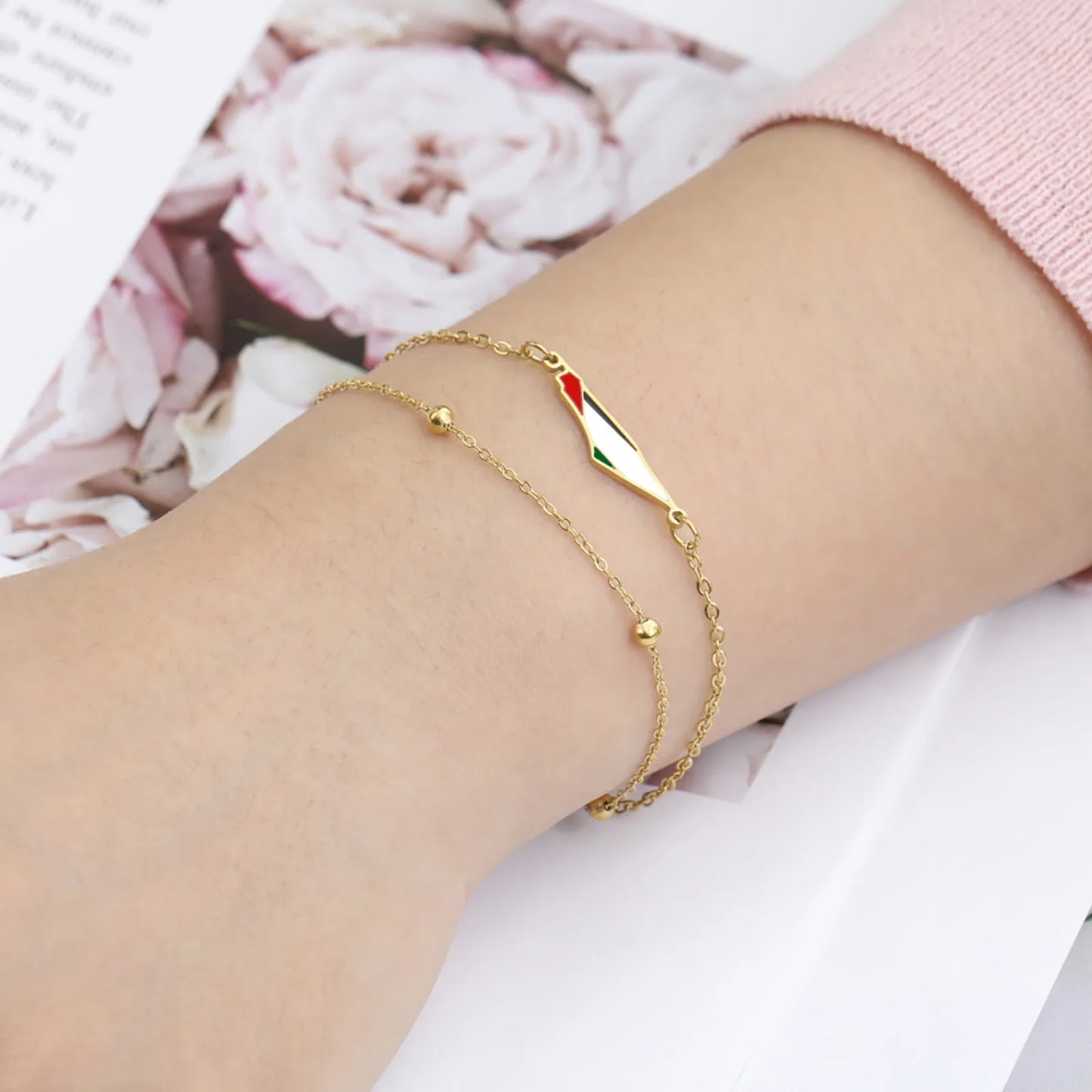Enamel Palestine Map Charm Bracelets for Women Men Stainless Steel Gold Color Hand Bracelet Country Geography Jewelry Wholesale
